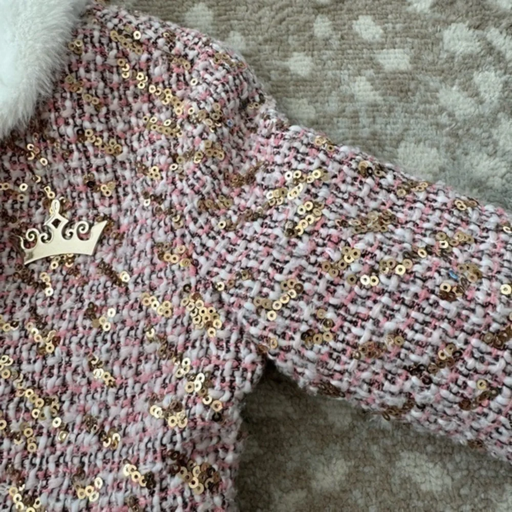 Disney Princess‎ Pink Tweed & Gold Sequin Girls Coat Size 4